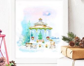 Christmas Eve Winter Gazebo Garden Fineart Print