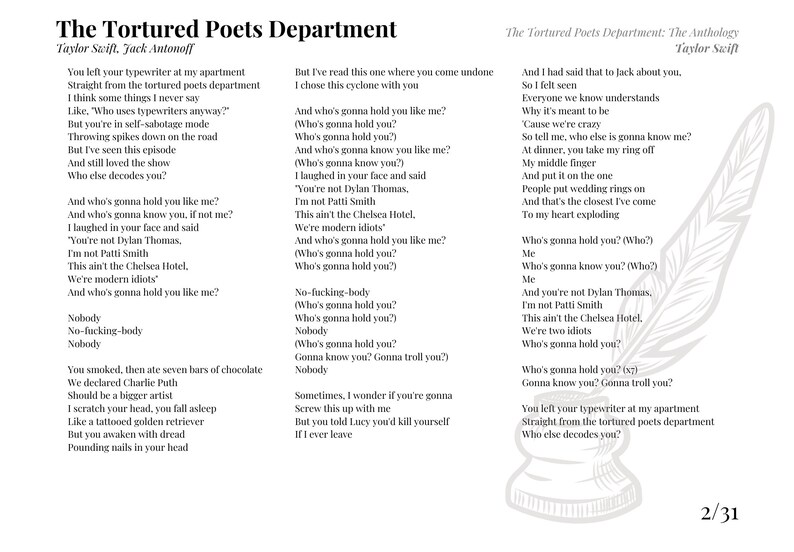 Département The Tortured Poets : The Anthology, Taylor Swift Livret de paroles, téléchargement numérique, couleur noir et blanc image 7