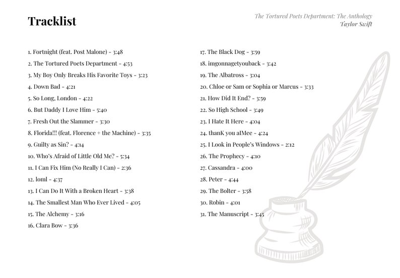 Département The Tortured Poets : The Anthology, Taylor Swift Livret de paroles, téléchargement numérique, couleur noir et blanc image 6