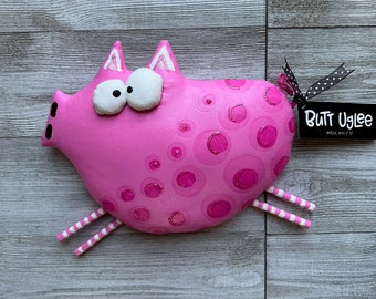PiG Named PorK ChoP, WhimsicaL WaLL ArT, pink polka dot PiG, FarM AniMal,  HandCrafTed By BuTT UgLee ,Nursery decor, Baby giFt, OOAK