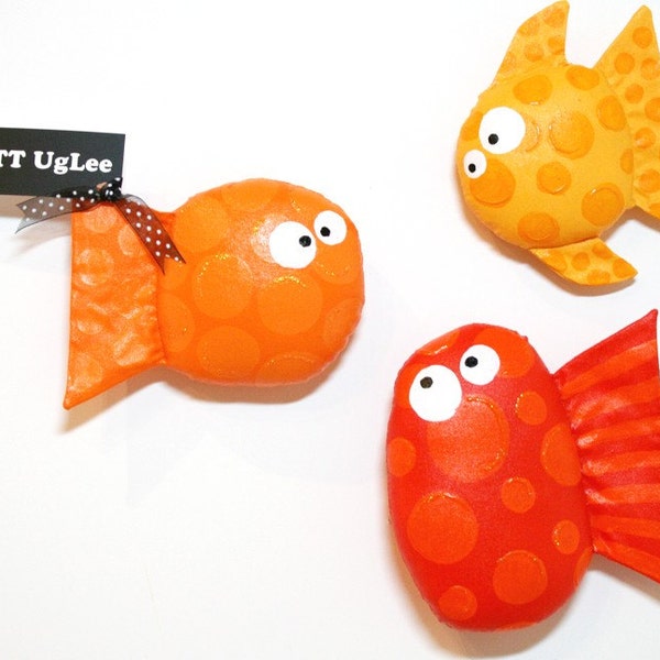 GoldFish  ...Group of Three Fish ...  BuTT UgLee ... Orange polka dots... Team PosH NurserY