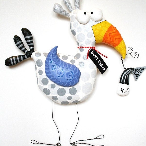 Sold ... Sold ... Sold ... Sold ... Sold ...SeaguLL named Godin ... Whimsical WaLL arT ... With Dead Fish ... grey polka dots