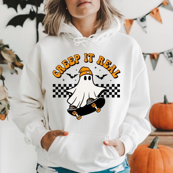 Creep It Real Hoodie, Cute Ghost Hoodie, Ghost Skateboarding, Halloween Skateboard Hoodie, Halloween Hoodie, Ghost Shirt, Halloween Season