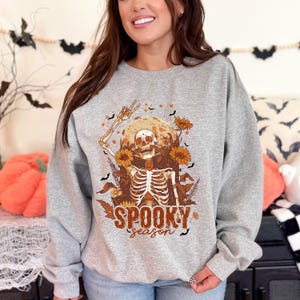 Floral Spooky Season Skeleton Sweatshirt, Skeleton Sweatshirt, Halloween Sweatshirt, Fall Shirt, Flower Halloween, Skeleton Sweatshirt