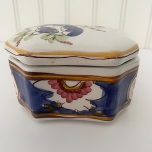Handpainted Ceramic Trinket Box: Floral Stash Dish, Jewelry Holder