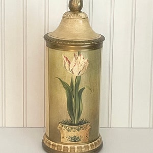 Vintage Florentine Apothecary Jar: Italian Floral Gilt Trim Canister