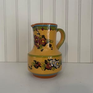 Italian Deruta Pitcher Handpainted Pottery Mustard Yellow Floral Ceramic Creamer Syrup Juice Pitcher Kitchen Decor