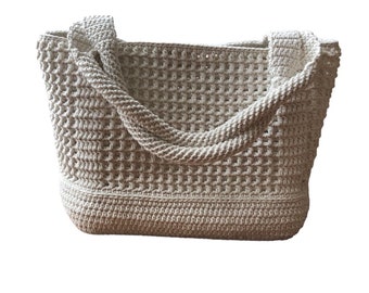 Cotton Macrame Hand Knitted Shoulder Bag, White Shoulder Bag, Summer Hand Knitted Bag.