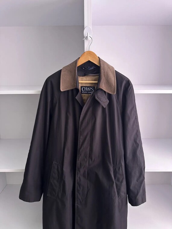 VTG Polo Ralph Lauren Chaps Black Trench Coat Leather Collar - Etsy