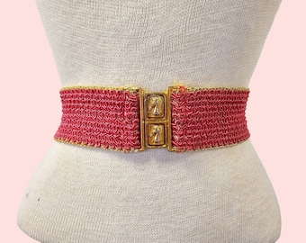 1950s Hot Pink And Gold Elastic Stretch Belt