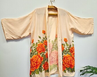 1940s Cold Rayon Orange Rose Robe