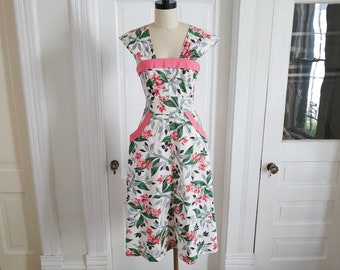 Late 1940s Floral Sundress With Pink Trim