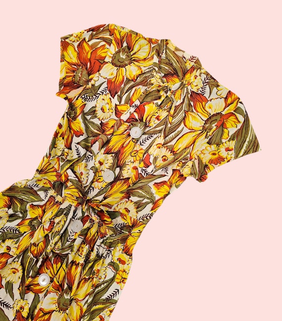 1940s Rayon Jersey Floral Dress - image 2