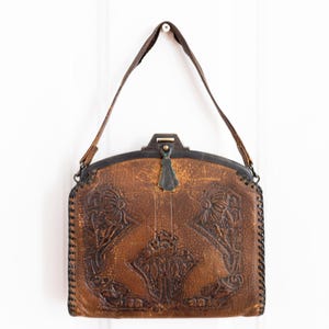 Antique 1910s 1920s Hand Tooled Leather Purse