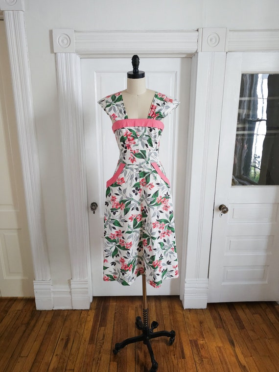 Late 1940s Floral Sundress With Pink Trim