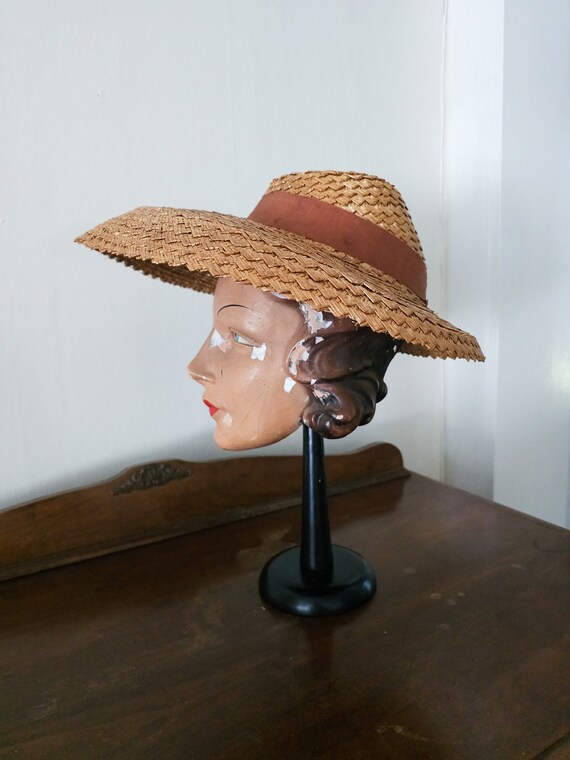 1930s/1940s Straw Wide Brim Women's Fedora