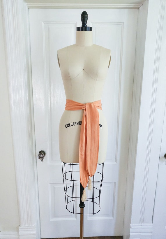 1920s/30s Peach Pink Silk Crepe Tassel Sash