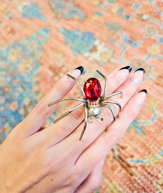 1940s Red Jewel Spider Brooch - image 1