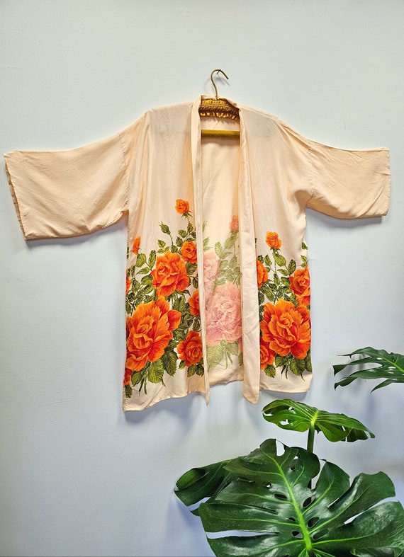 1940s Cold Rayon Orange Rose Robe