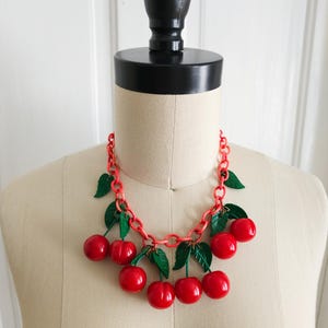 Exceptional 1940s Red Bakelite Cherry Necklace