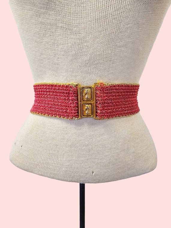 1950s Hot Pink And Gold Elastic Stretch Belt