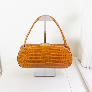 1950s Aligator Purse With Bamboo Style Handle