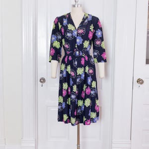 1940s Vibrant Floral Cold Rayon Dress With Belt