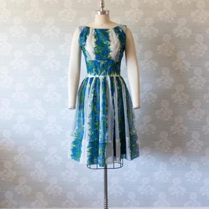 1950s Blueberry Print Chiffon Party Dress