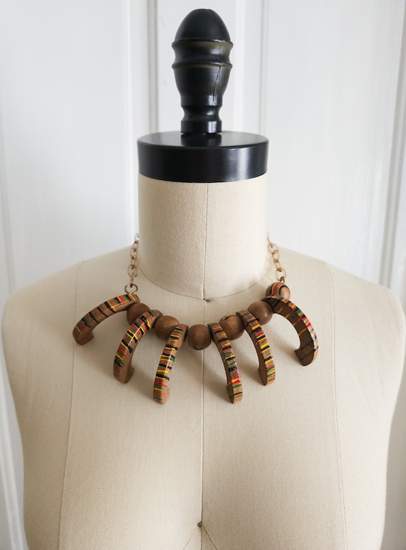 1940s Structural Hand Painted Wood Necklace