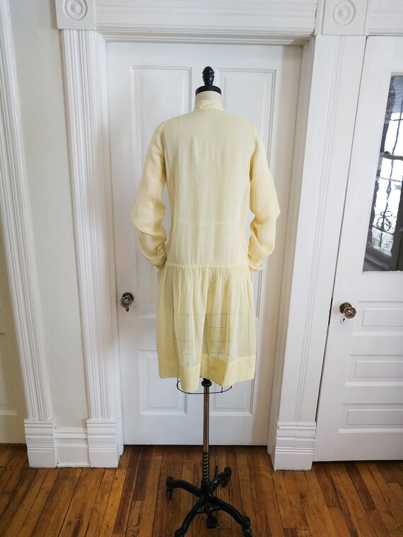 1920s Lemon Yellow Gauze Day Dress Gem