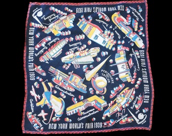 1939 New York World&#39;s Fair Silk Rayon Novelty Scarf