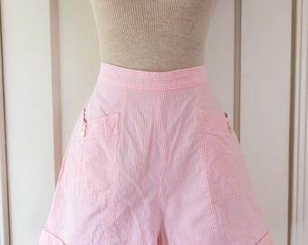 1950s Pink Striped Seersucker High Waisted Shorts