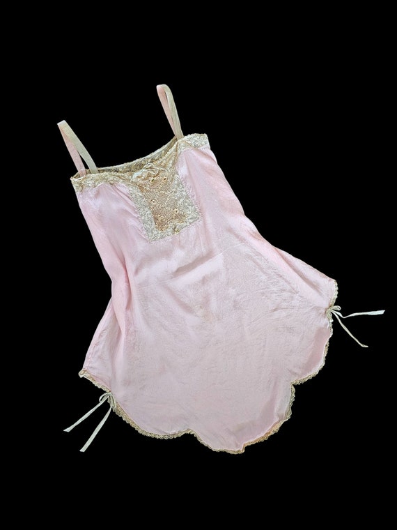 1920s Pink Silk Step In Teddy Slip