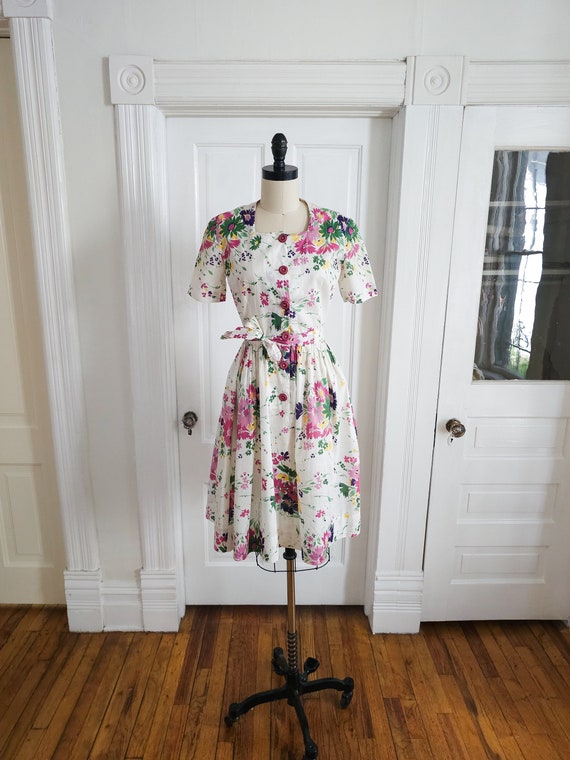 1940s Floral Day Dress With Sash