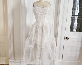 1950s White Tulle Emma Domb Gown