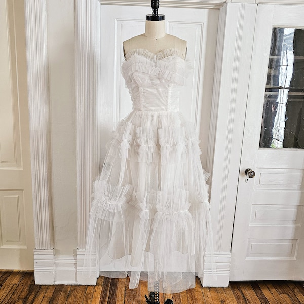 1950s White Tulle Emma Domb Gown