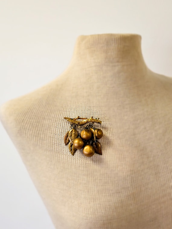 1930s Fruit And Leaf Brass Brooch