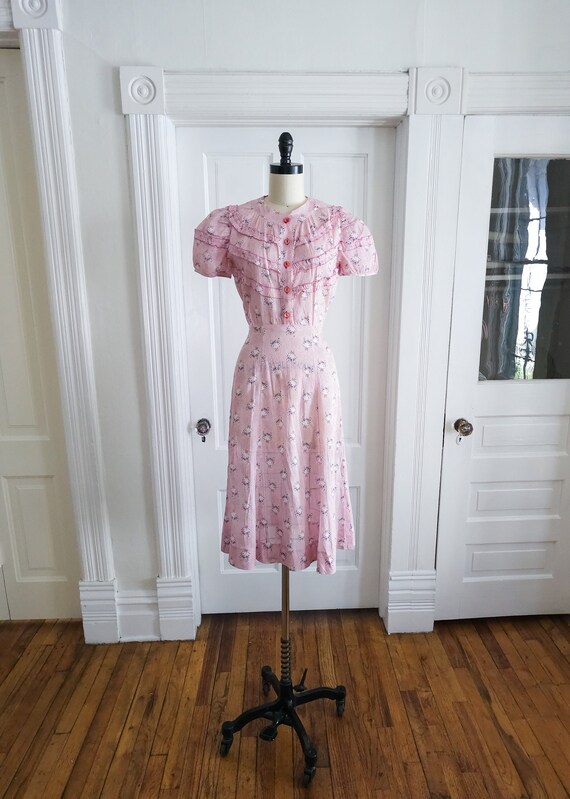 Vintage 1930s Nelly Don Bow Print Dress