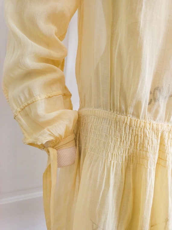 1920s Lemon Yellow Gauze Day Dress Gem