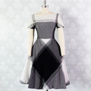 1950s Black And White Plaid Cotton Dress