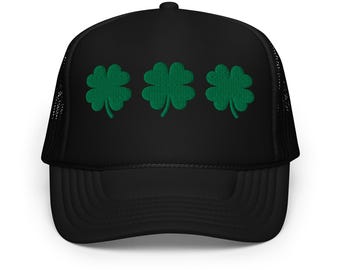 Embroidered Shamrock Trucker Hat: St. Patrick's Day Clover