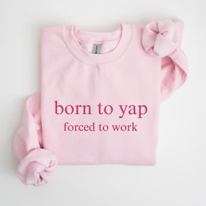 Born To Yap Embroidered Sweatshirt, Funny Gifts for Her, Girly Y2K Sweater, Coquette Pink Meme Shirt, Embroidered Women Sweater