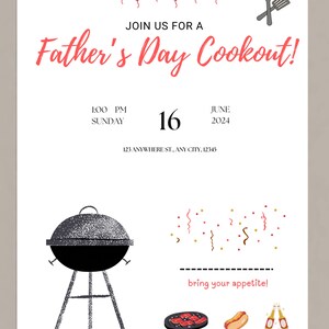 Fathers Day Cookout Invitation, BBQ Template, Editable - Etsy