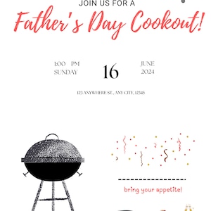 Fathers Day Cookout Invitation, BBQ Template, Editable - Etsy