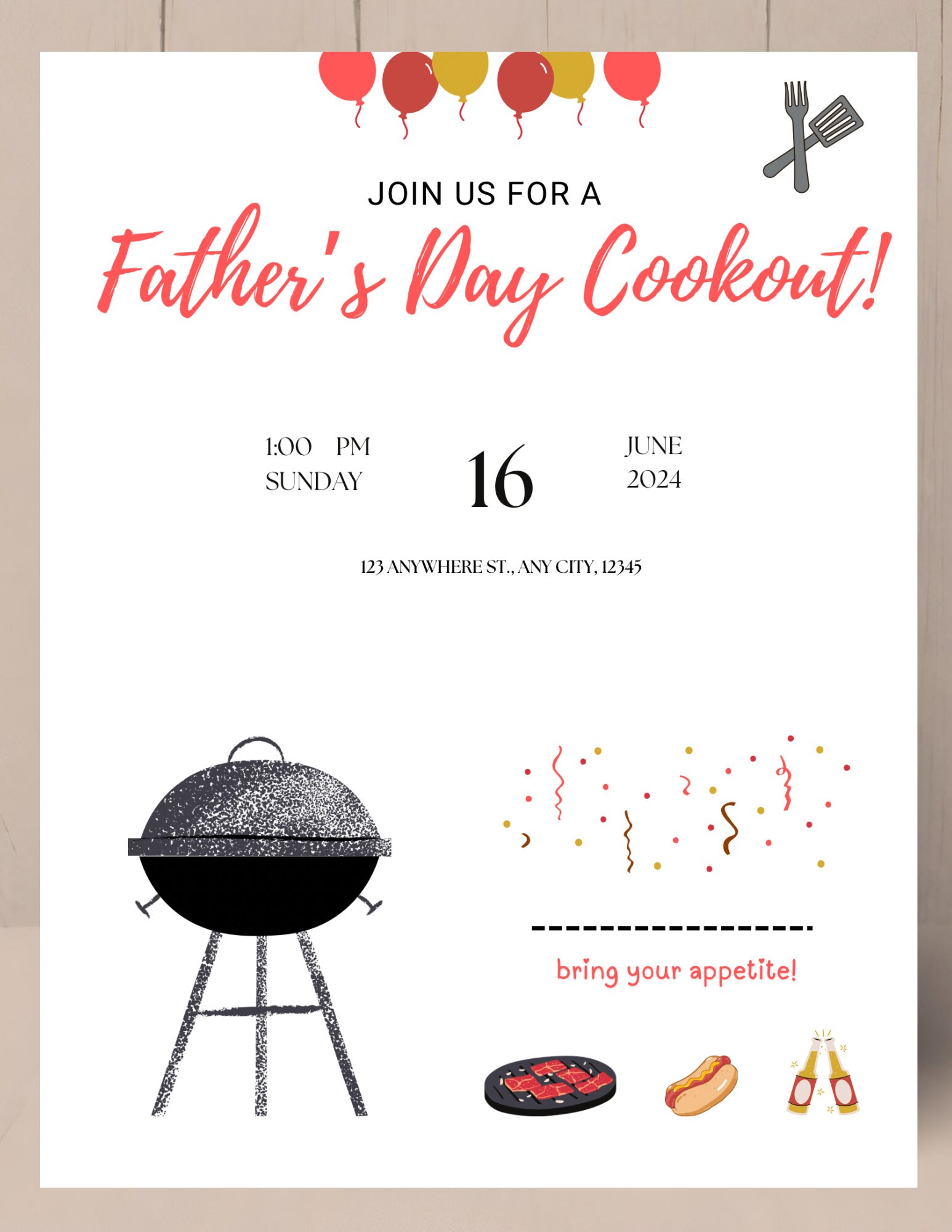 Father’s Day Cookout Invitation, BBQ Template, Editable - Etsy