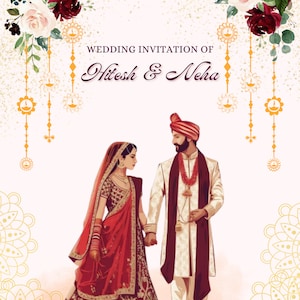 EDITÁVEL | Modelos de convites para casamento indianos | Convites digitais de casamento indianos sofisticados, cartão de casamento desi, modelo de casamento hindu