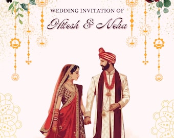 EDITABLE | Indian Wedding Invitation templates | Digital fancy Indian wedding invites, desi wedding card, hindu wedding templat