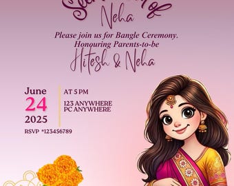 Indian Baby Shower Invitation.. Valaikappu.. Seemantham Invite WhatsApp- 2 options