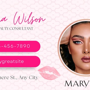 Mary Kay-visitekaartjes, afdrukbaar, lippen, roze, custom, make-up, download wit