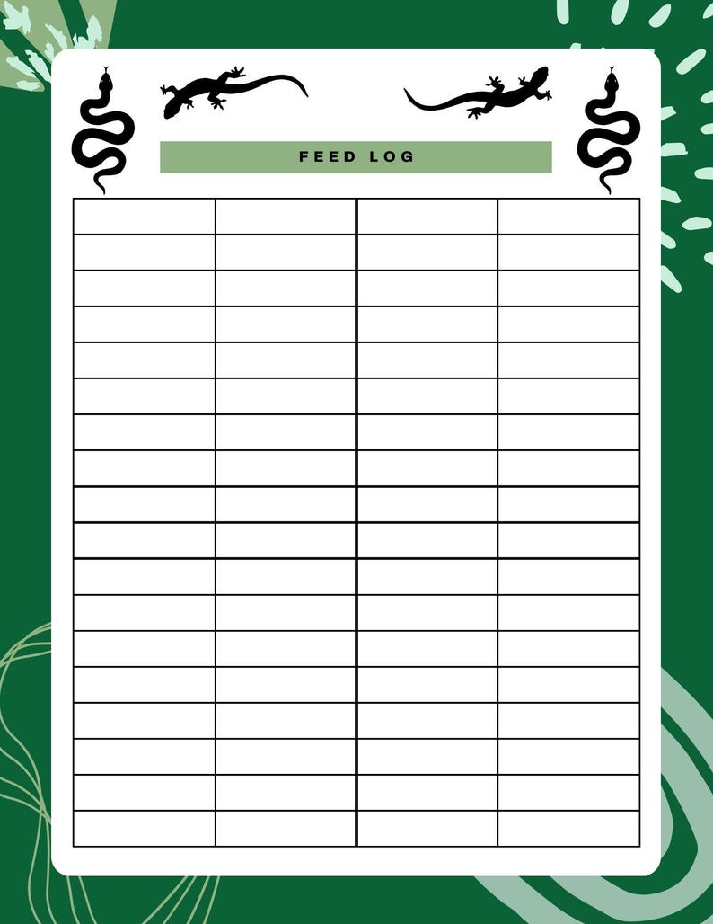 View of Printable Reptile Record - Etsy